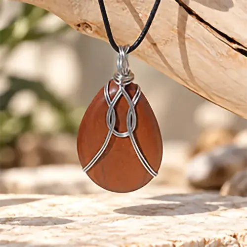 Création de bijoux artisanaux. Pendentif en bois et métal de la collection Alliage Boisé.